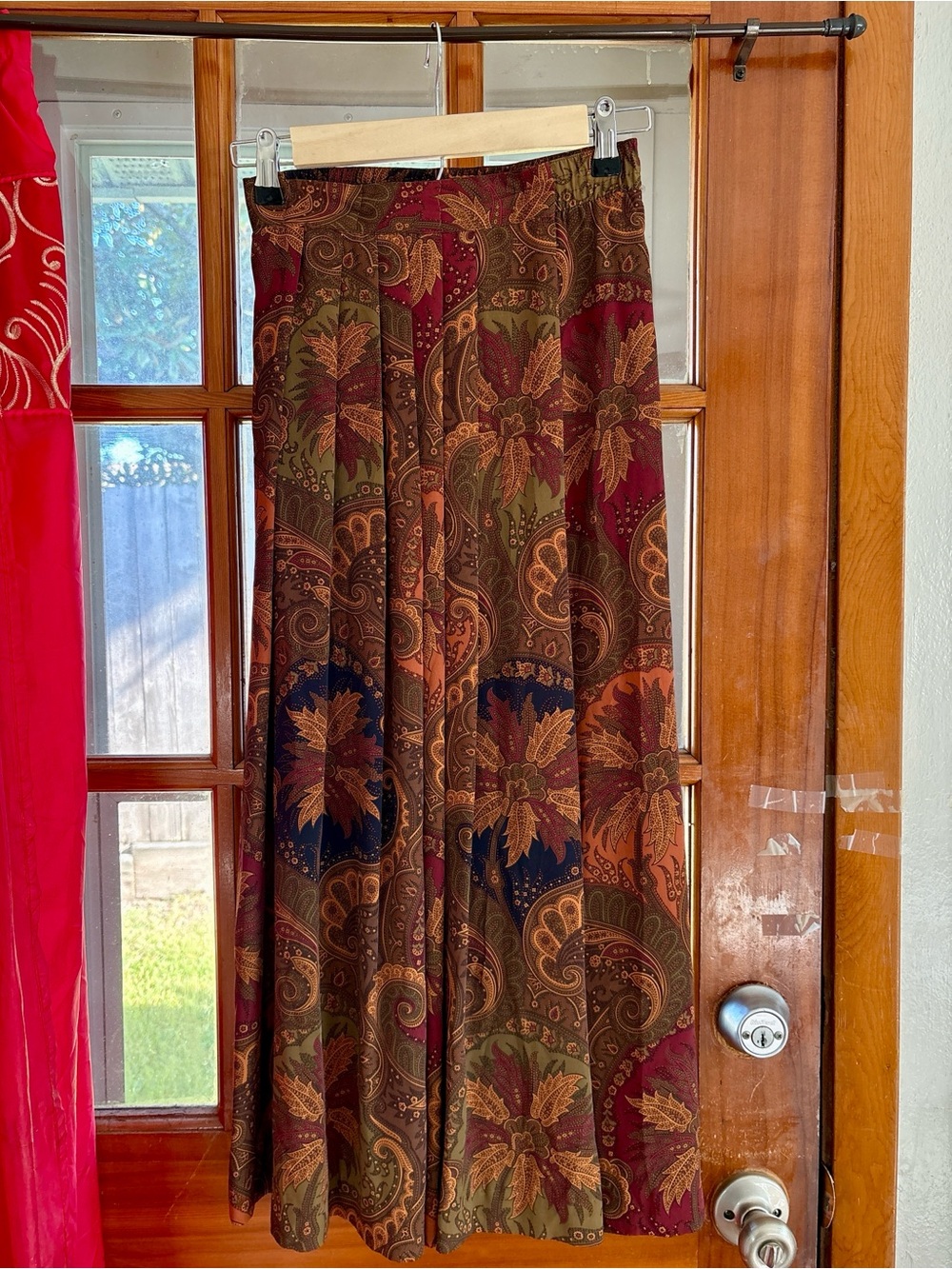 Brown Burgundy Paisley Floral Boho Fairy Whimsigoth Festival 70s Maxi Skirt